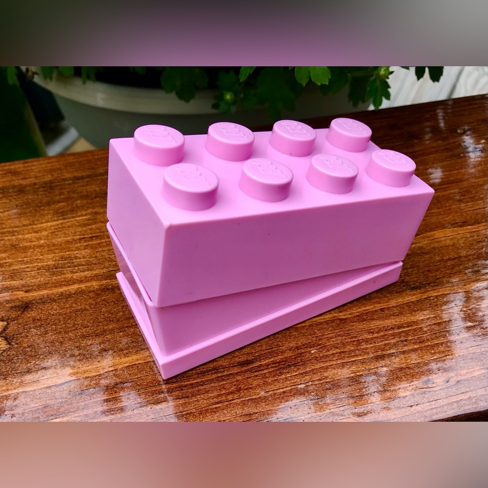 LEGO Yellow Building Block Shaped Pencil Case Pink Small Storage Box Container - Picture 11 of 13